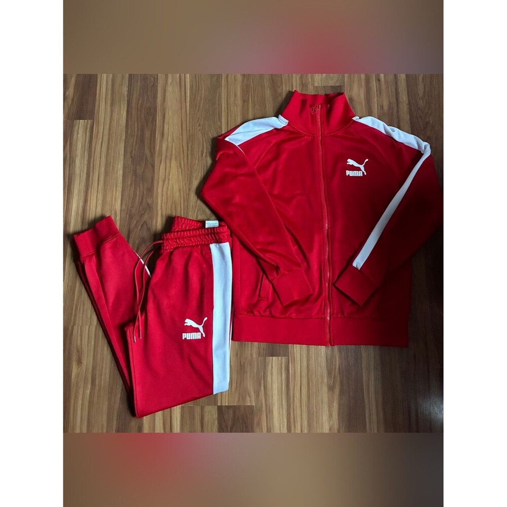 PUMA Iconic T7 Tracksuit Set Red/White Full Zip Jacket & Track Pants Set Size M